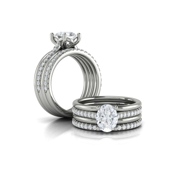 Triple Band Pave Oval Engagement Ring
