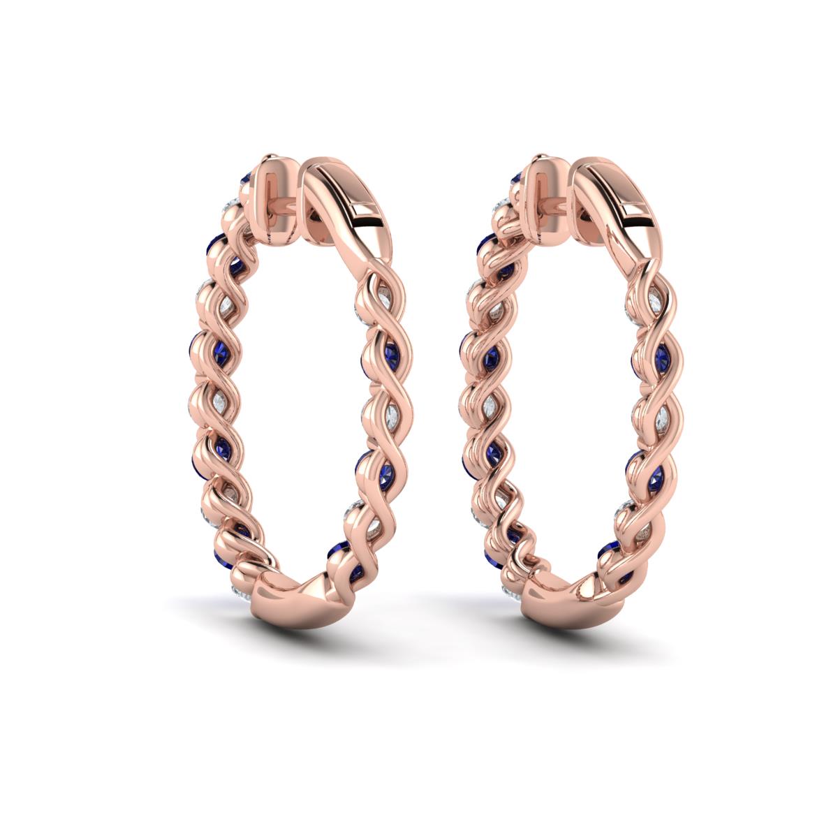 Inside Out Diamond and Blue Sapphire Hoop Earrings