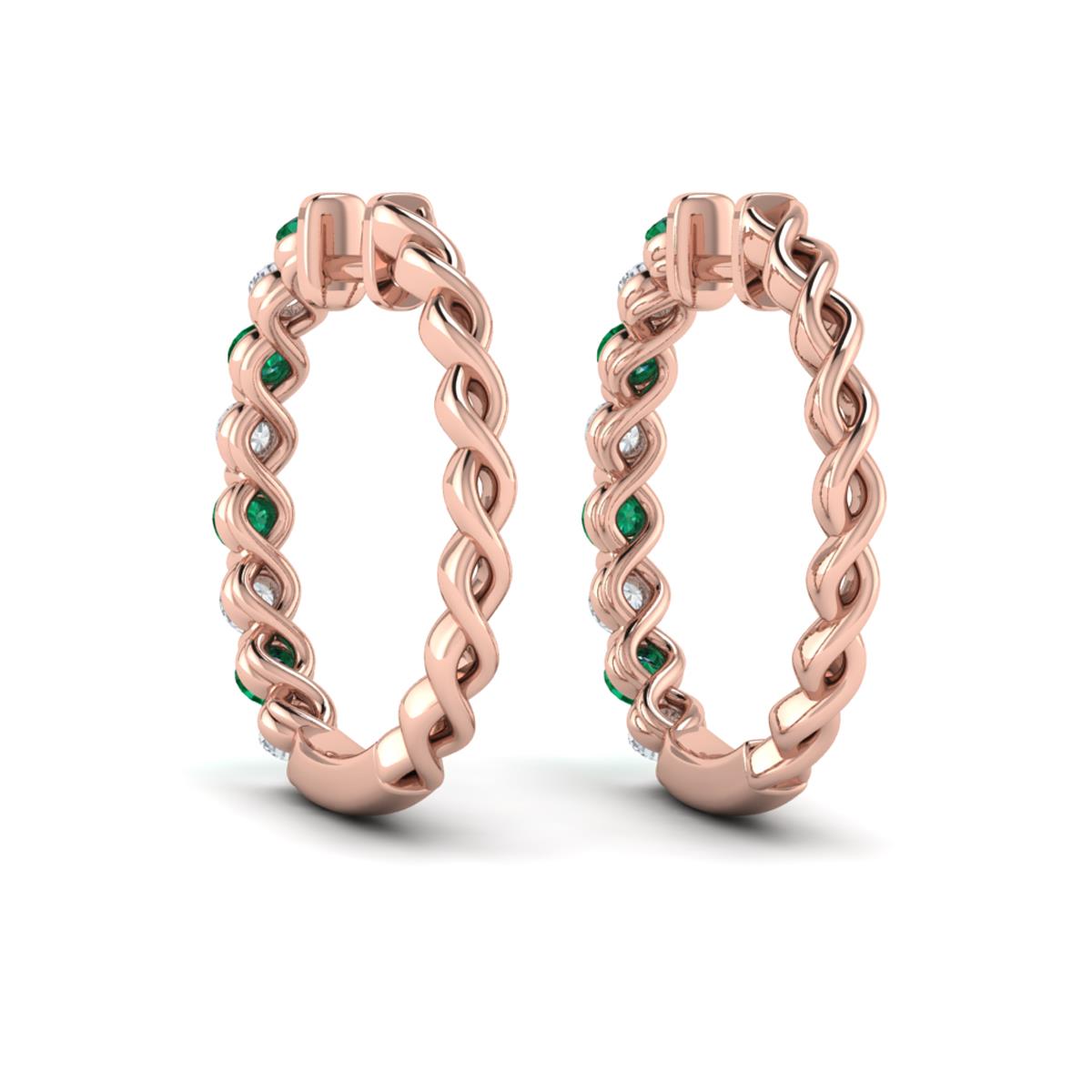 Diamond and Emerald Twist Hoop Earrings