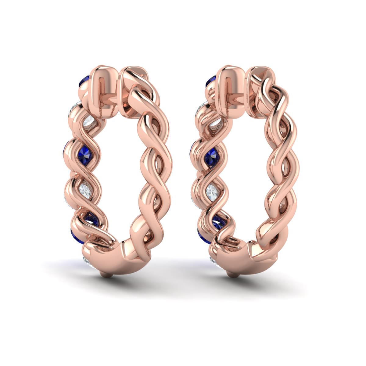 Diamond and Blue Sapphire Twist Hoop Earrings