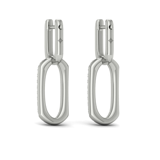 Diamond North South Open Oval Pendant Link Earrings