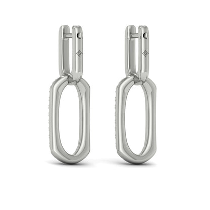 Diamond North South Open Oval Pendant Link Earrings