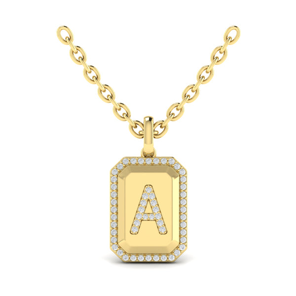Diamond Medallion Alphabet Pendant Link Necklace, A