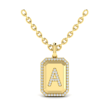 Diamond Medallion Alphabet Pendant Link Necklace, A