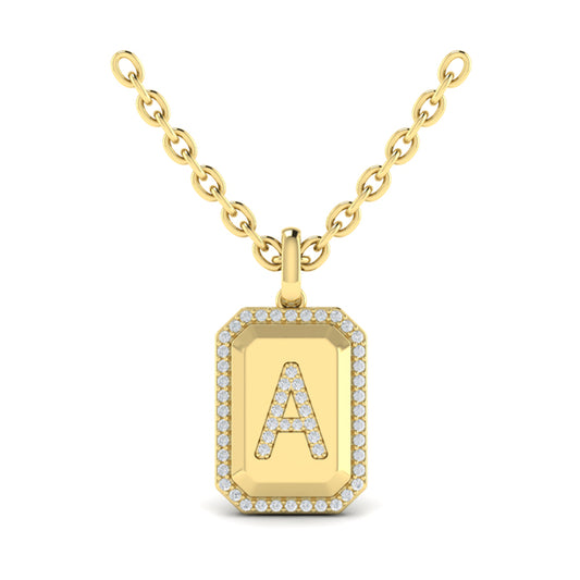 Diamond Medallion Alphabet Pendant Link Necklace, A
