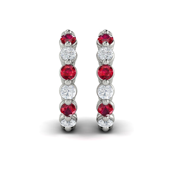 Diamond and Ruby Twist Hoop Earrings