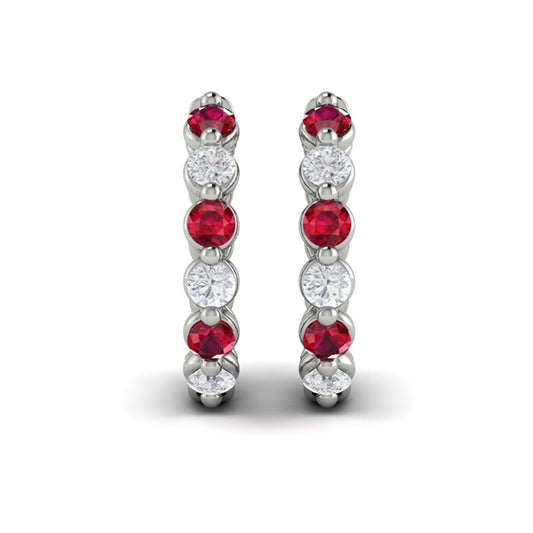 Diamond and Ruby Twist Hoop Earrings