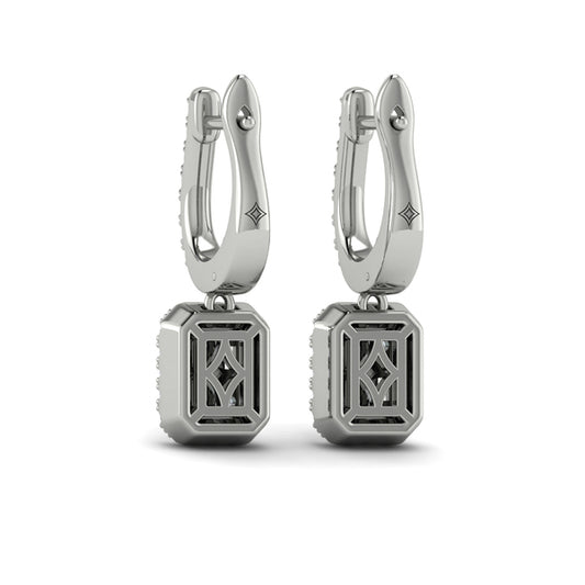 Diamond Baguette Halo Drop Huggie Earrings