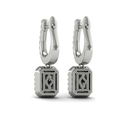 Diamond Baguette Halo Drop Huggie Earrings