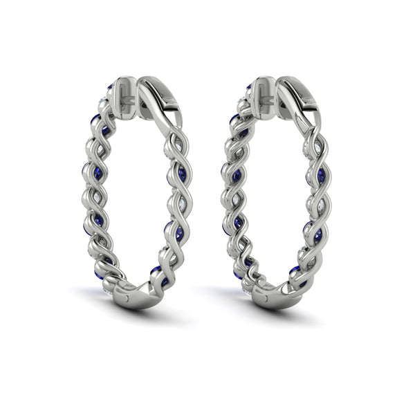 Inside Out Diamond and Blue Sapphire  Hoop Earrings