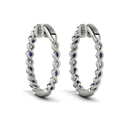 Inside Out Diamond and Blue Sapphire  Hoop Earrings