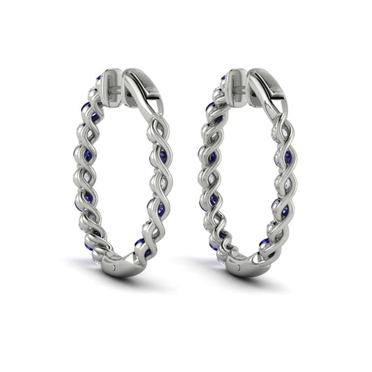 Inside Out Diamond and Blue Sapphire  Hoop Earrings