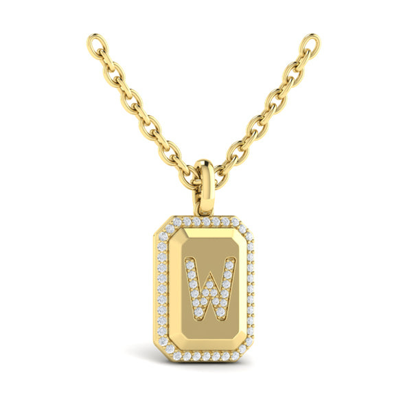 Diamond Medallion Alphabet Pendant Link Necklace, W