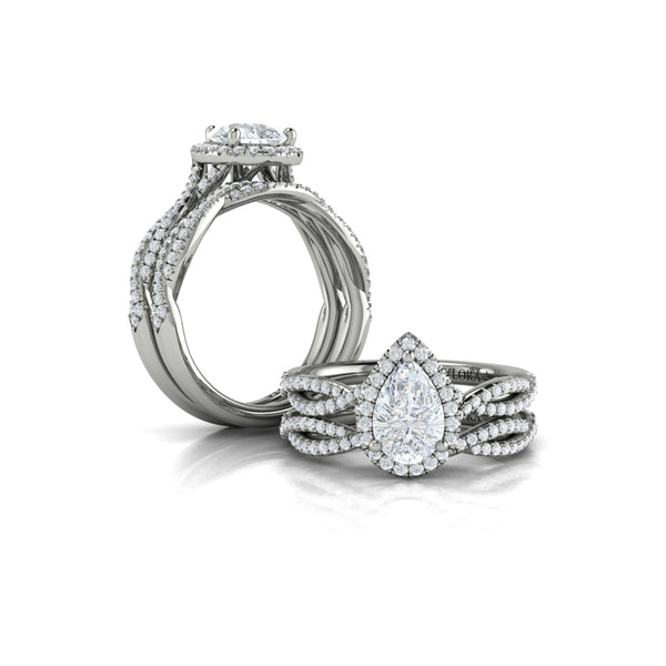Pear Halo Engagement Ring in 14K White Gold by Vlora Bridal