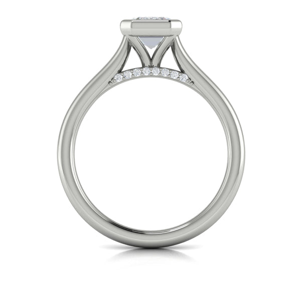 Emerald Cut Solitaire, Bezel Engagement Ring in Platinum by Vlora Bridal