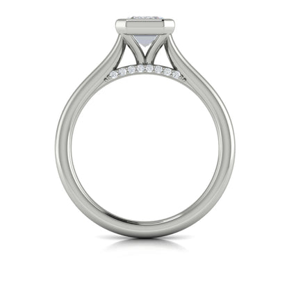 Emerald Cut Solitaire, Bezel Engagement Ring in Platinum by Vlora Bridal