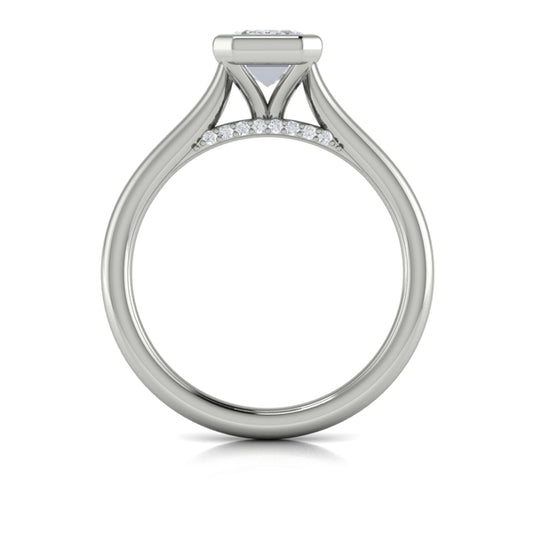 Emerald Cut Solitaire, Bezel Engagement Ring in Platinum by Vlora Bridal