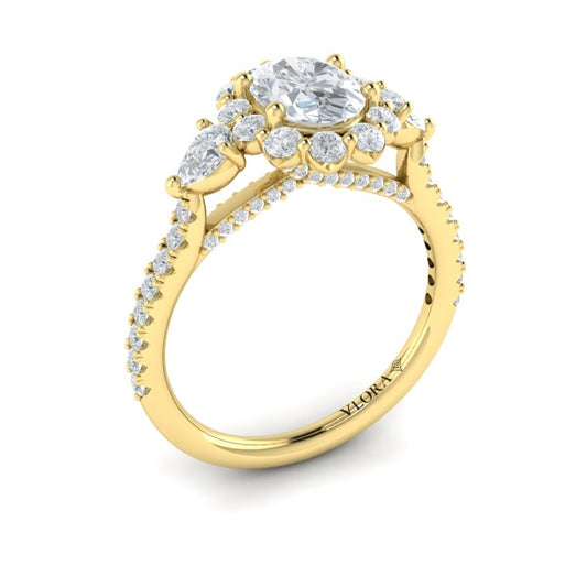Blossom Halo Oval Engagement Ring with Pear Side Diamonds