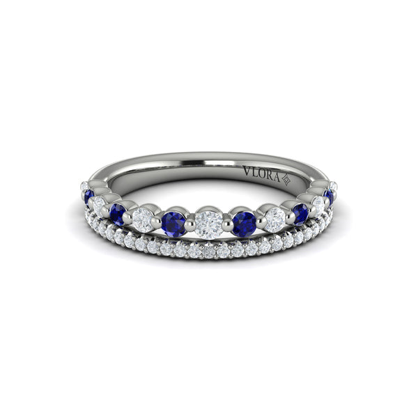 Diamond and Blue Sapphire Two Row Ring