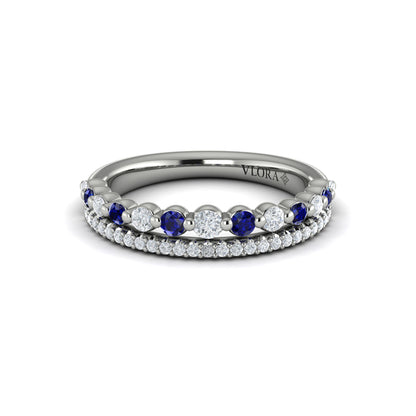 Diamond and Blue Sapphire Two Row Ring