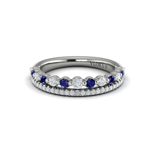 Diamond and Blue Sapphire Two Row Ring