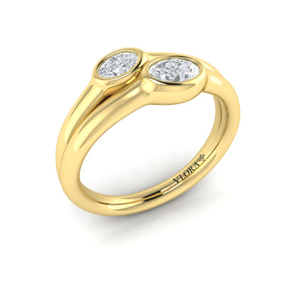 Double Oval Bezel-Set Diamond Ring