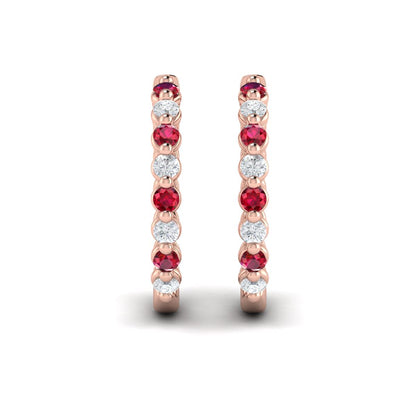 Diamond and Ruby Twist Hoop Earrings
