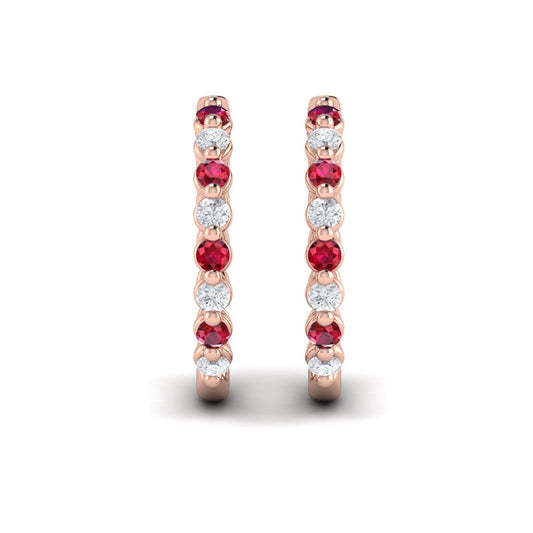 Diamond and Ruby Twist Hoop Earrings