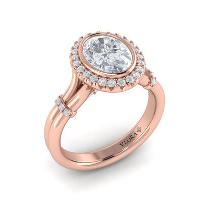 Diamond Accent Bezel Oval Halo Engagement Ring