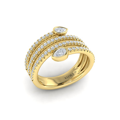 Diamond Three Row Diamond Pear Wrap Ring