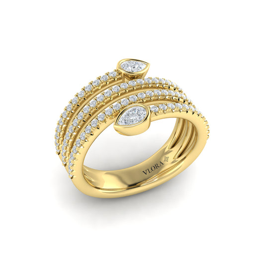 Diamond Three Row Diamond Pear Wrap Ring
