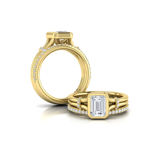 Diamond Accent Bezel Emerald Cut Engagement Ring