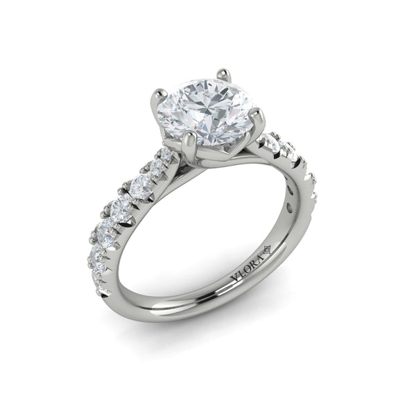 Round Straight Row Engagement Ring in Platinum by Vlora Bridal