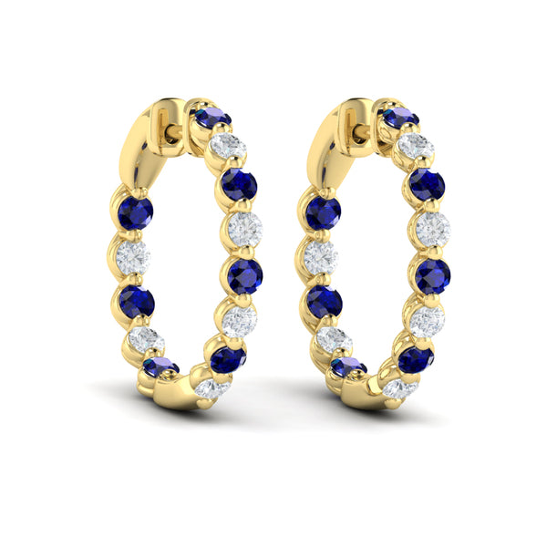 Inside Out Diamond and Blue Sapphire  Hoop Earrings