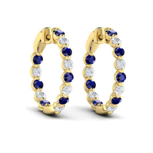 Inside Out Diamond and Blue Sapphire  Hoop Earrings