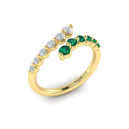 Diamond and Emerald Open Wrap Ring
