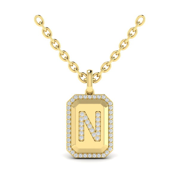 Diamond Medallion Alphabet Pendant Link Necklace, N