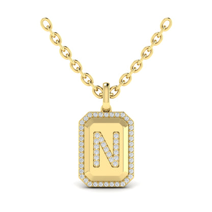 Diamond Medallion Alphabet Pendant Link Necklace, N
