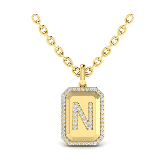 Diamond Medallion Alphabet Pendant Link Necklace, N