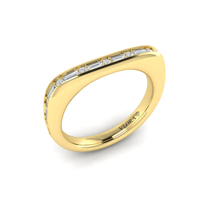 Single Diamond Baguette and Round Channel Set Ring