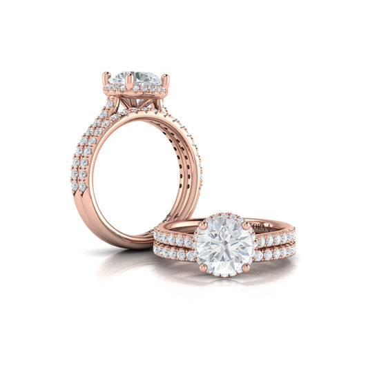 Round Halo Engagement Ring in 14K Rose Gold by Vlora Bridal
