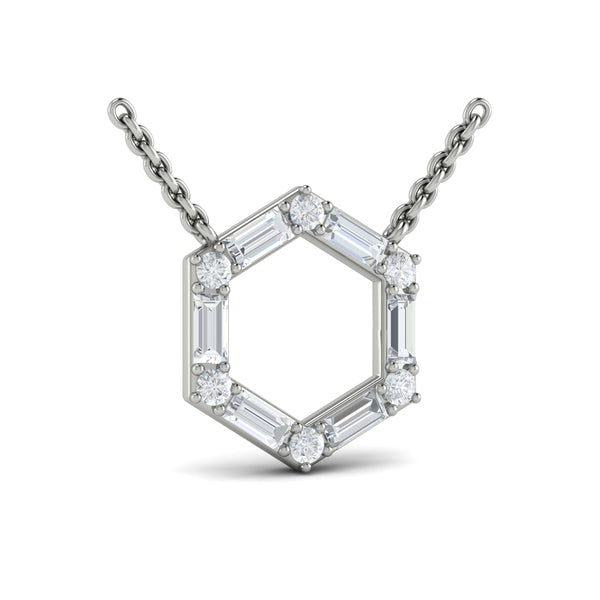 Diamond Baguette Open Honeycomb Pendant Necklace