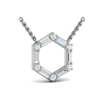 Diamond Baguette Open Honeycomb Pendant Necklace