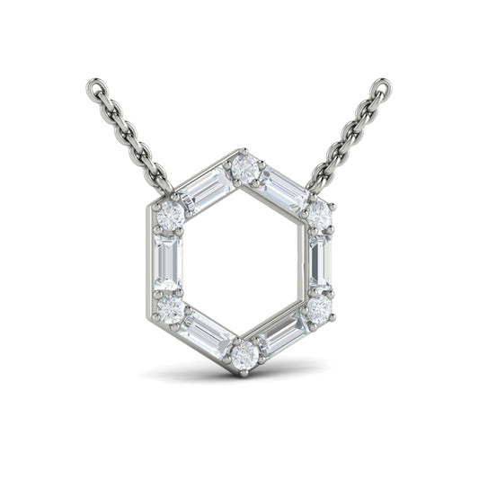 Diamond Baguette Open Honeycomb Pendant Necklace