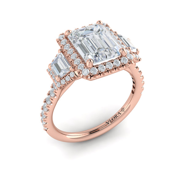 Trio Emerald Cut Halo Engagement Ring