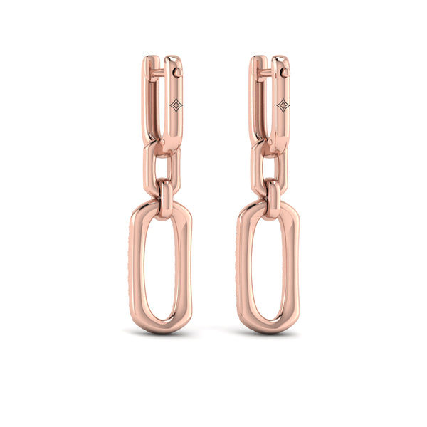 Diamond North South Open Oval Pendant Link Earrings