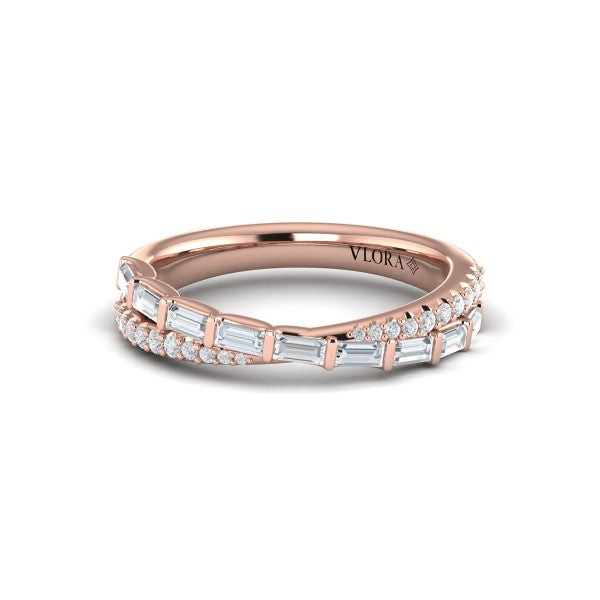 Crossed Baguette and Round Stackable Band