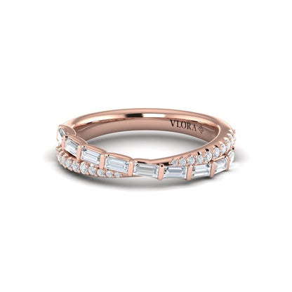 Crossed Baguette and Round Stackable Band