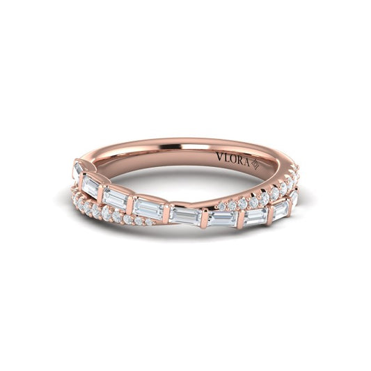 Crossed Baguette and Round Stackable Band