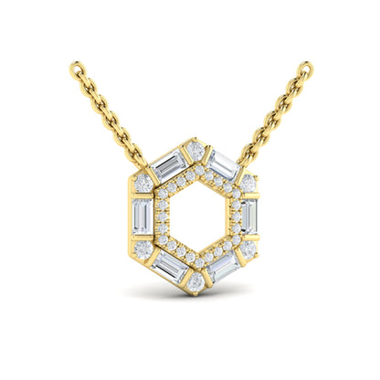 Diamond Baguette Double Row Open Honeycomb Pendant Necklace
